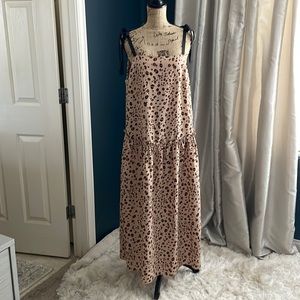 Topshop Nude, Brown, Black Cheetah Print Maxi Dress With Ribbon Straps Size 10